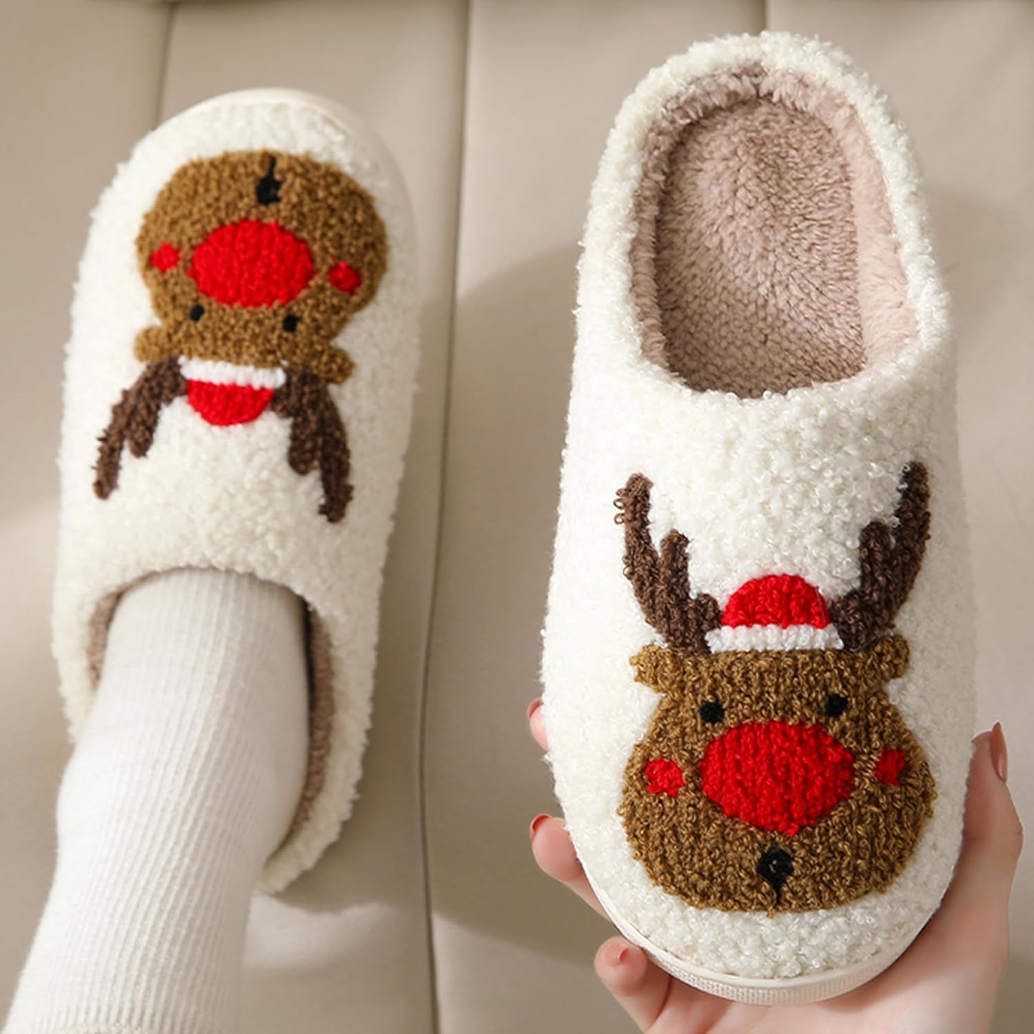 Fuzzy House Slippers for Women - Christmas Cozy Memory Foam Woman Slipper Indoor and Outdoor Winter Bedroom Shoes - Image 4