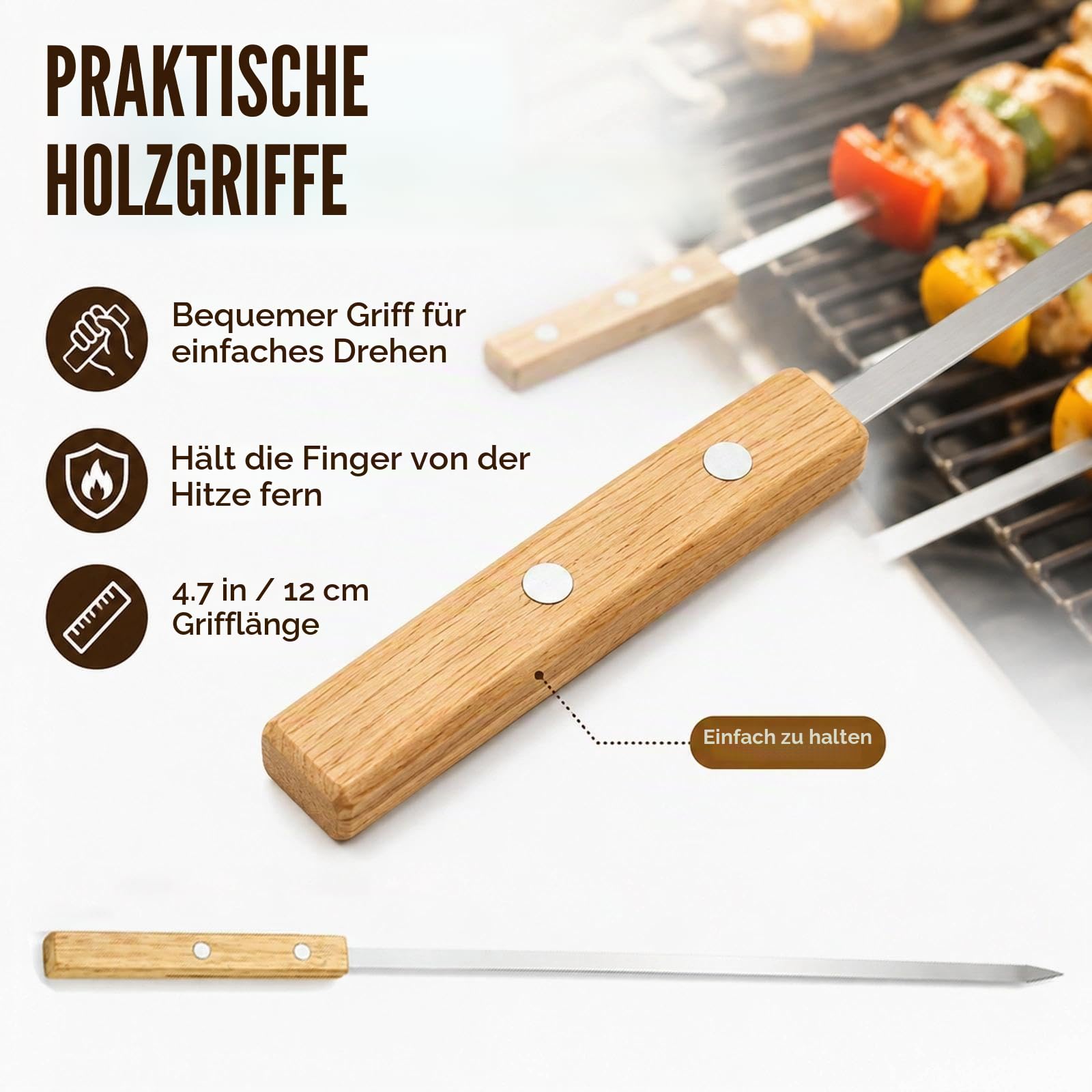 IMEEA Grillspieß 60cm Kebab Grill Spieße Edelstahl Schaschlikspieße10 Stück
