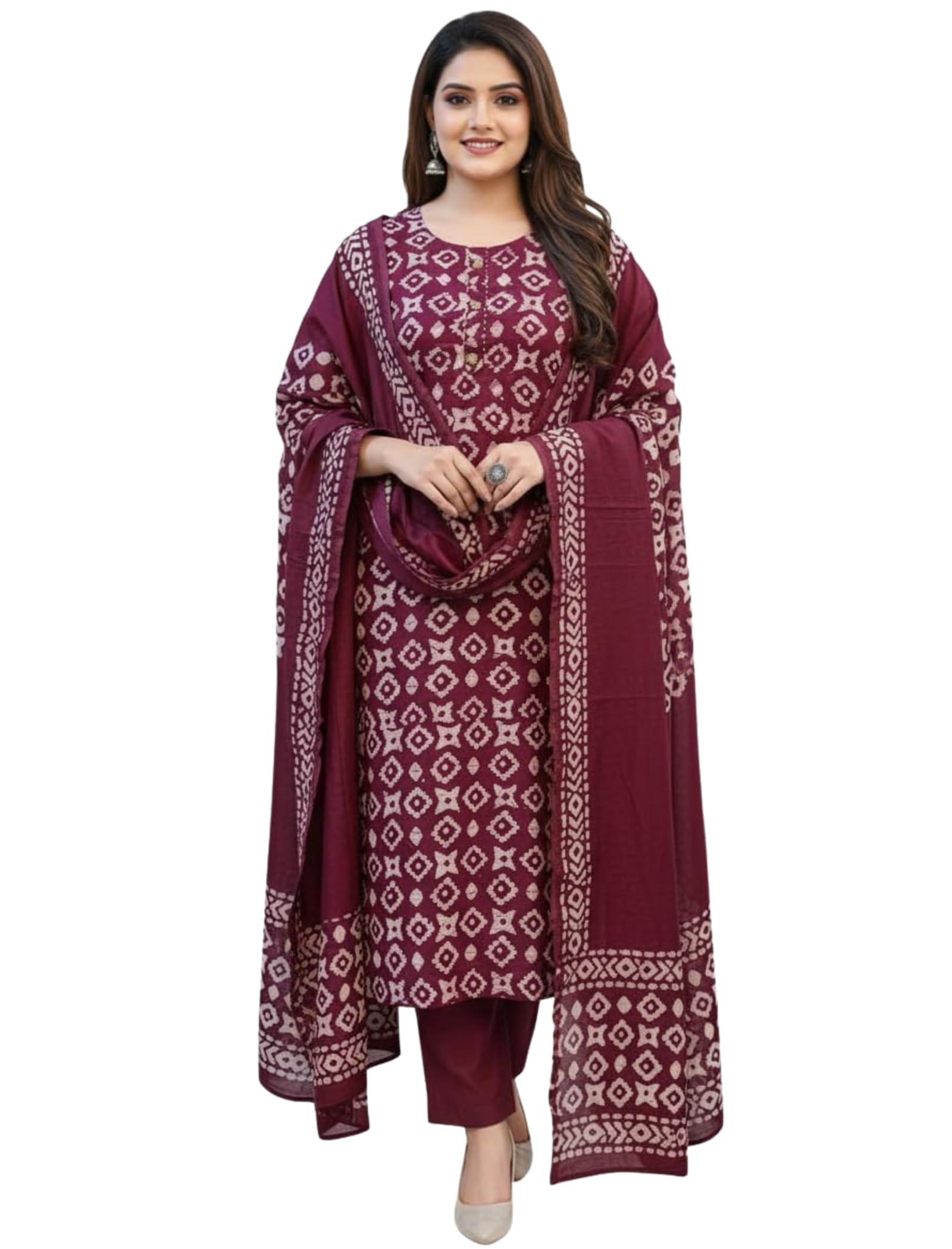 bharvita Women's Cotton Blend Regular Wine Straight Printed Kurta with Round Nack 3/4 Sleeves and Pant or Dupatta | Kurta Set for Women-picture-27