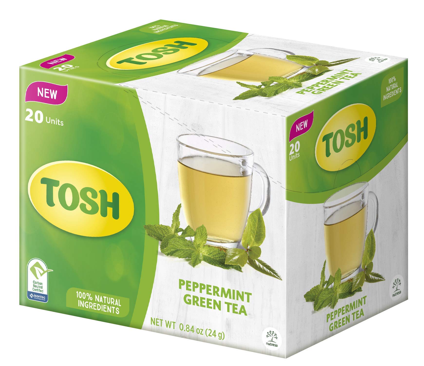 Tosh Peppermint Green Tea 0.84 Oz | Box with 20 tea bags | Natural Ingredients | (Pack of 1)