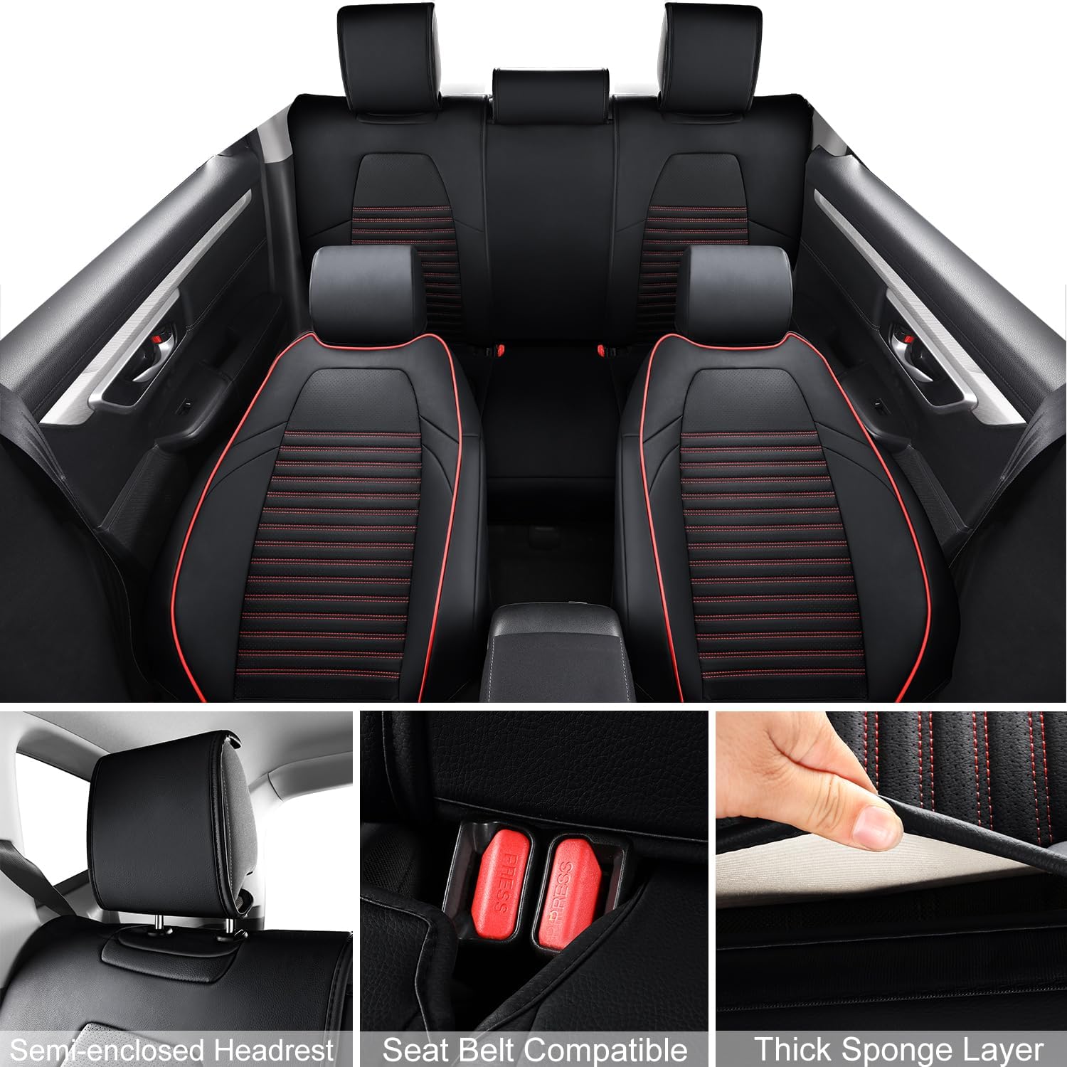 LINGVIDO Custom Fit Honda CRV Car Seat Covers, Full Set Honda CRV Seat Covers with Waterproof Faux Leather Honda CR-V CRV Accessories 2017 2018 2019 2020 2021 2022 2023(Black+Red)