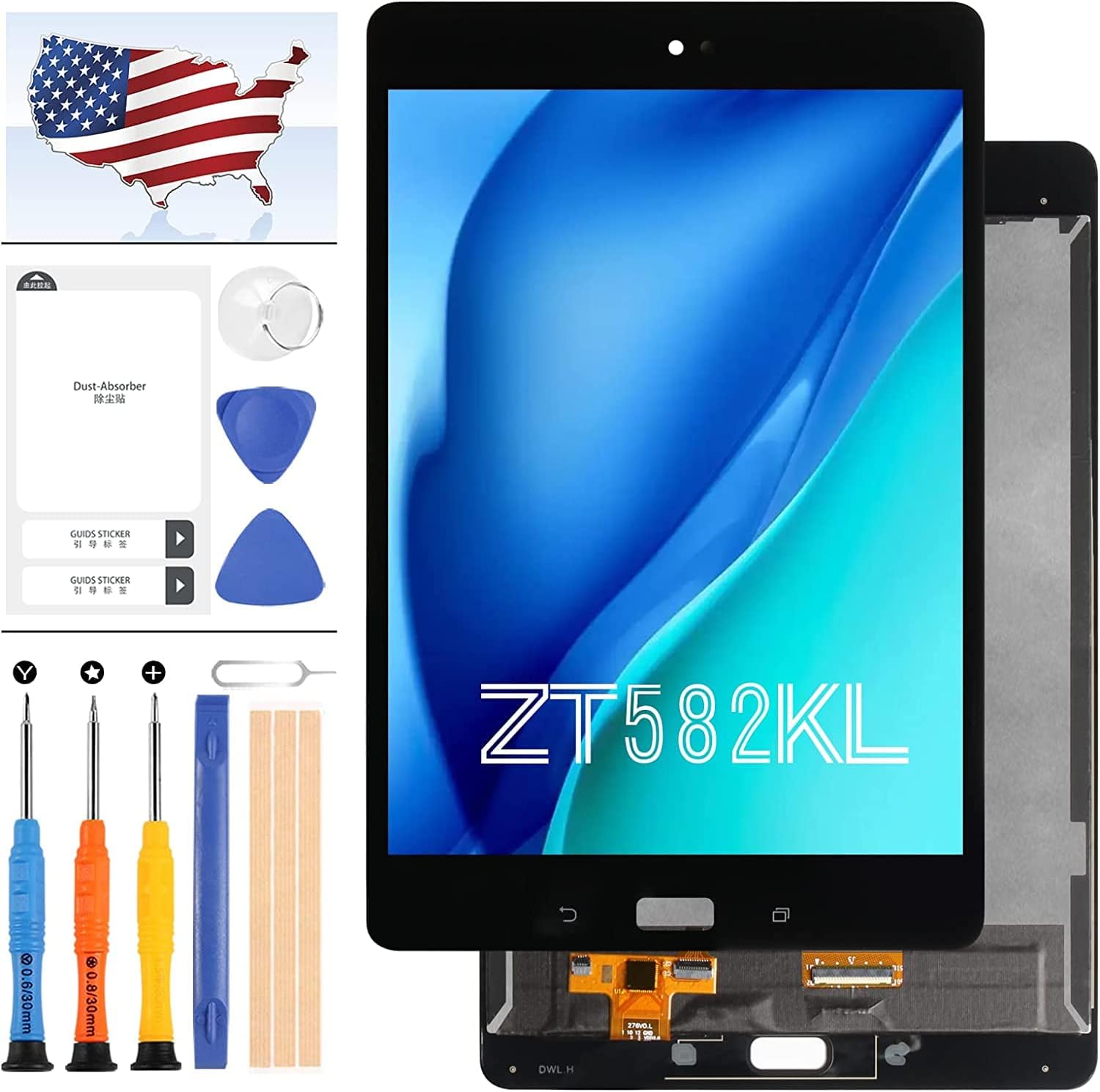 for Asus ZenPad Z8s ZT582KL P00J Verizon Screen Repalcement for ASUS ZenPad Z8 2017 LCD Display for Asus ZenPad Z8s 7.9inch Digitizer Touch Screen Assembly Full Repair Parts Kit (Black)