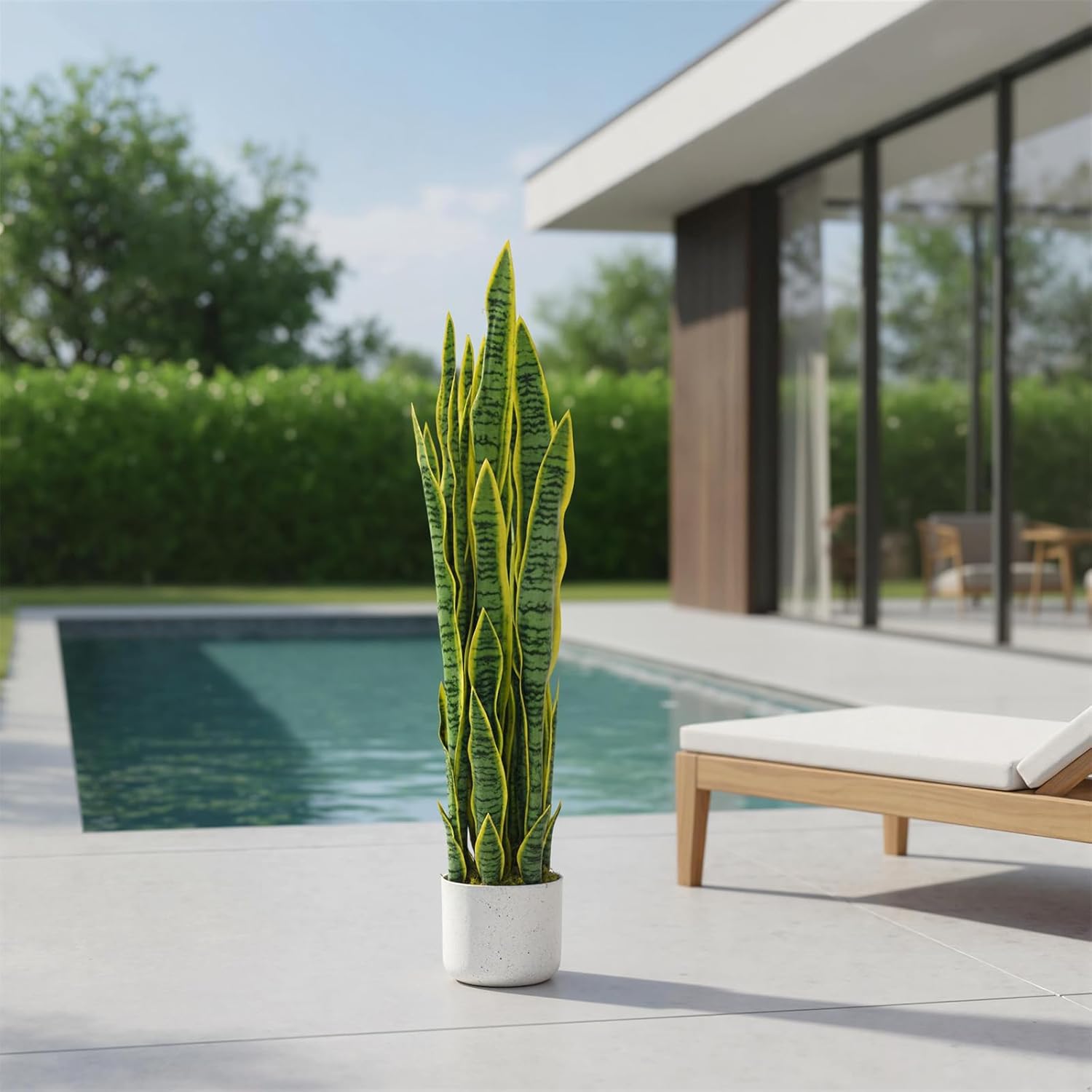 3FT Tall Artificial Snake Plant Sansevieria Potted, PEVA Fake Snake Faux Sansevieria Plants with White Planter & Dried Moss, Realistic Indoor Home Office Living Desk Decor