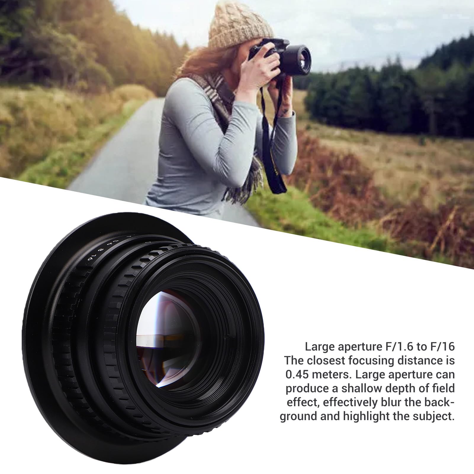 aqxreight Obiektyw Stałoogniskowy 35 Mm F 1,6 z Ręczną regulacją Ostrości Pasuje do Aparatu w Formacie R 7 R10 R50 R100 R50V APS-C