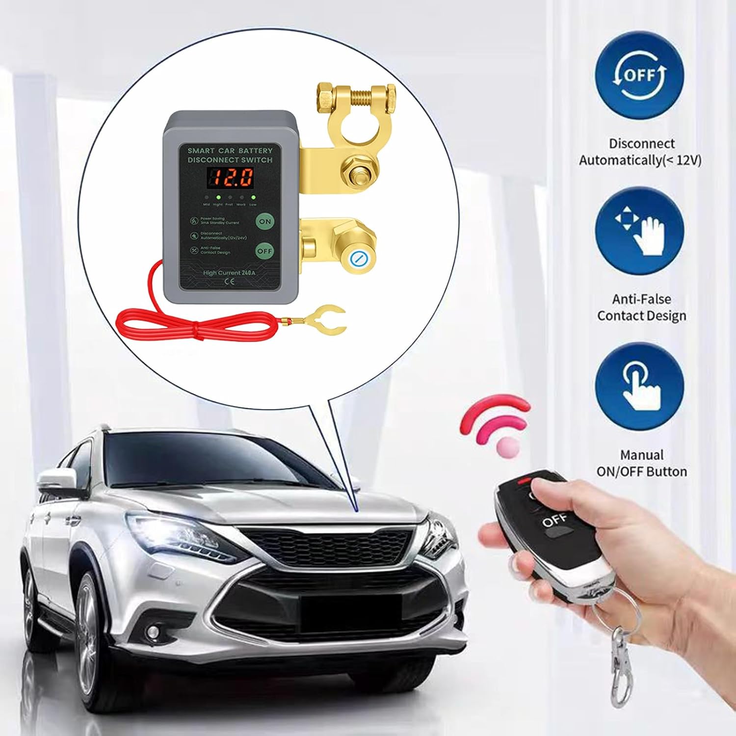Intelligent Automotive Battery Disconnect Switches Featuring LED Voltages Display and Automatic Power Cutoff for Vehicle Protected Truck Battery Protector