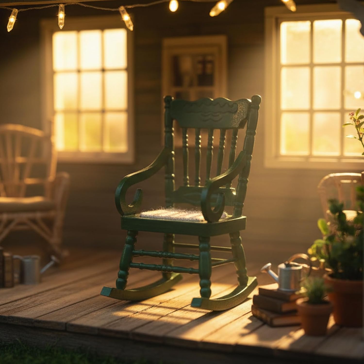 Dollhouse Chairs 2PCS Miniature Rocking Chair 1:12 Scale Wooden FurnitureAccessories Tiny Mini House Home Outdoor Decoration ModelLiving Room Scene Christmas Craft Displays (Green)