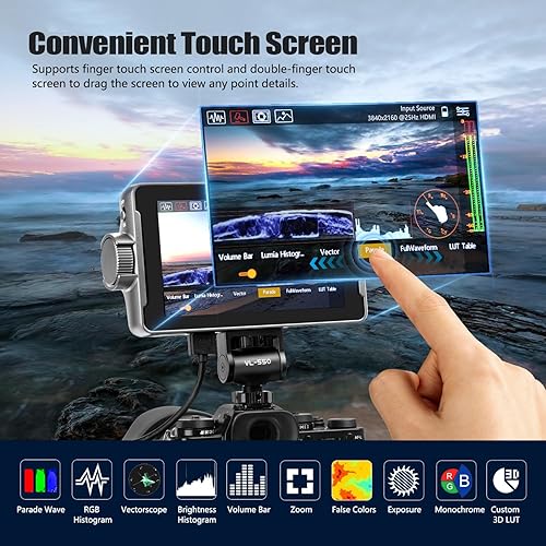 Miniatura 2 de VILTROX DC-550 Monitor de cámara de 5.5 pulgadas con batería, 4K HDMI Full HD 1200 liendres Cámara Monitor de campo Pantalla táctil para Sony Canon