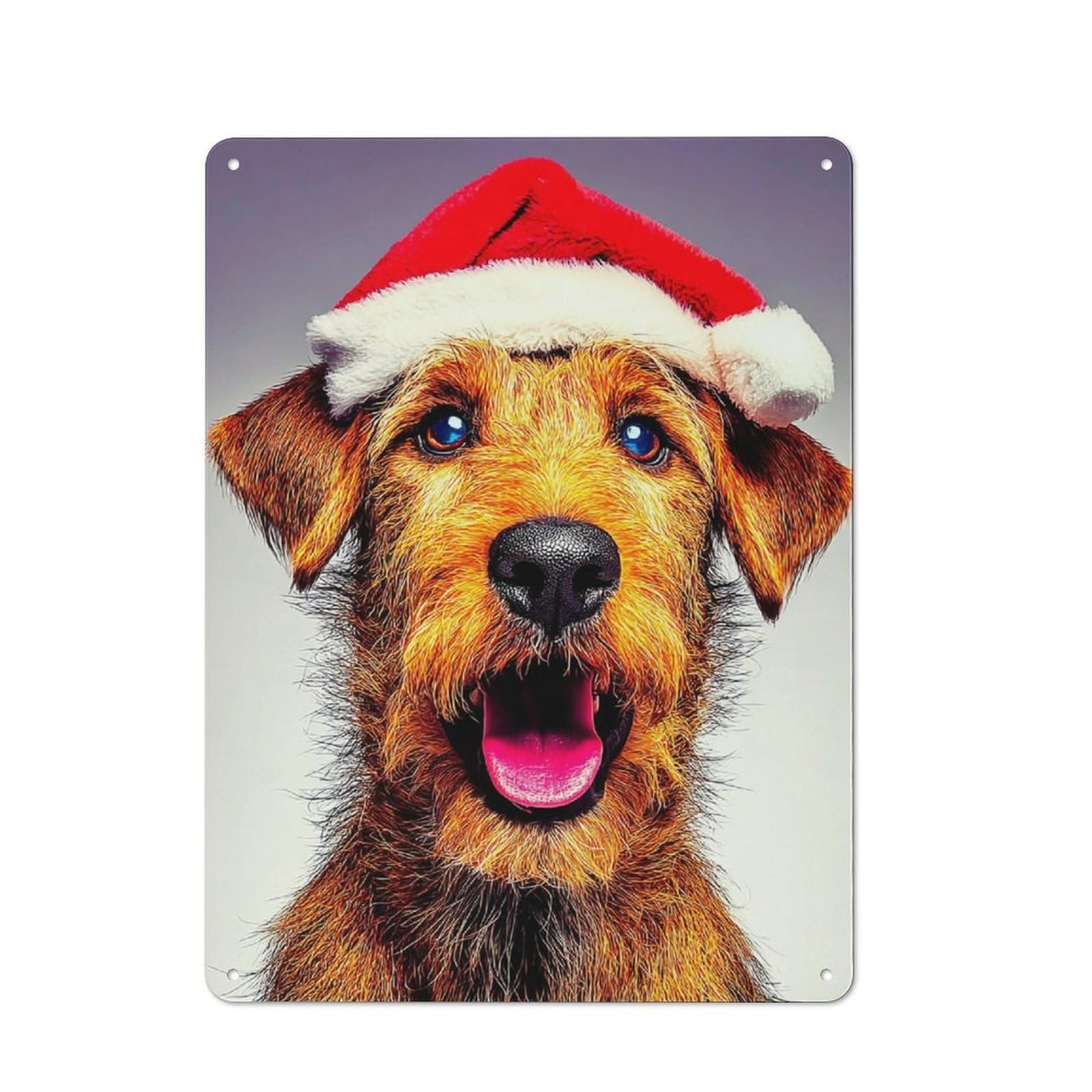 Junmoney Christmas Pup In Red Hat Retro Metal Sign 40X30cm For Living Room Or Hallway, For Updating Living Room And Hallway After Moving