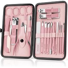 OWill Manicure Set, 18pcs Nail Clippers Pedicure Kit with PU Leather Case Nail Care Kit Professional Tools Gift for Women Wife Girlfriend Parents Pink