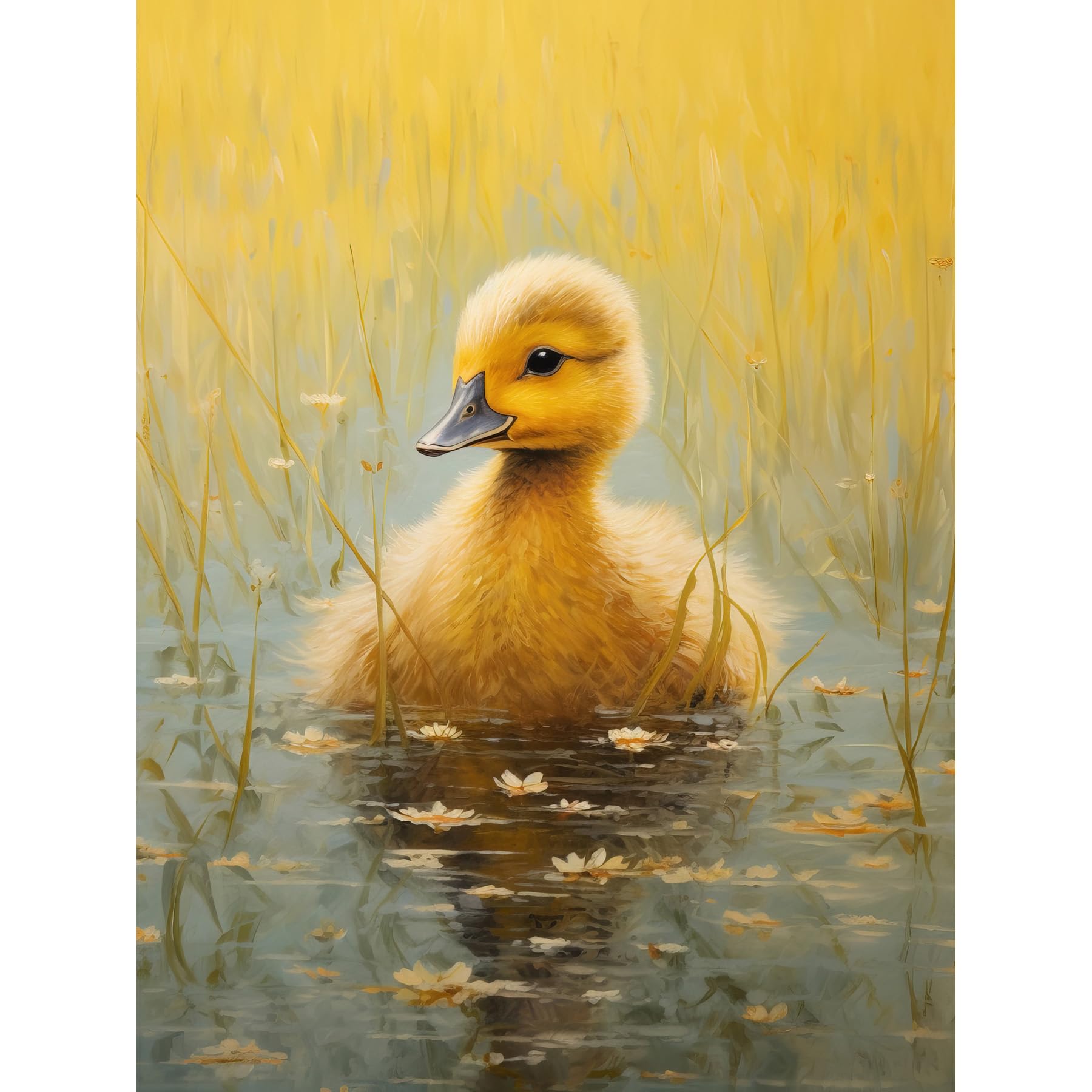 Artery8 Kids Yellow Duck Countryside Pond Oil Painting Print W24" x H32"
