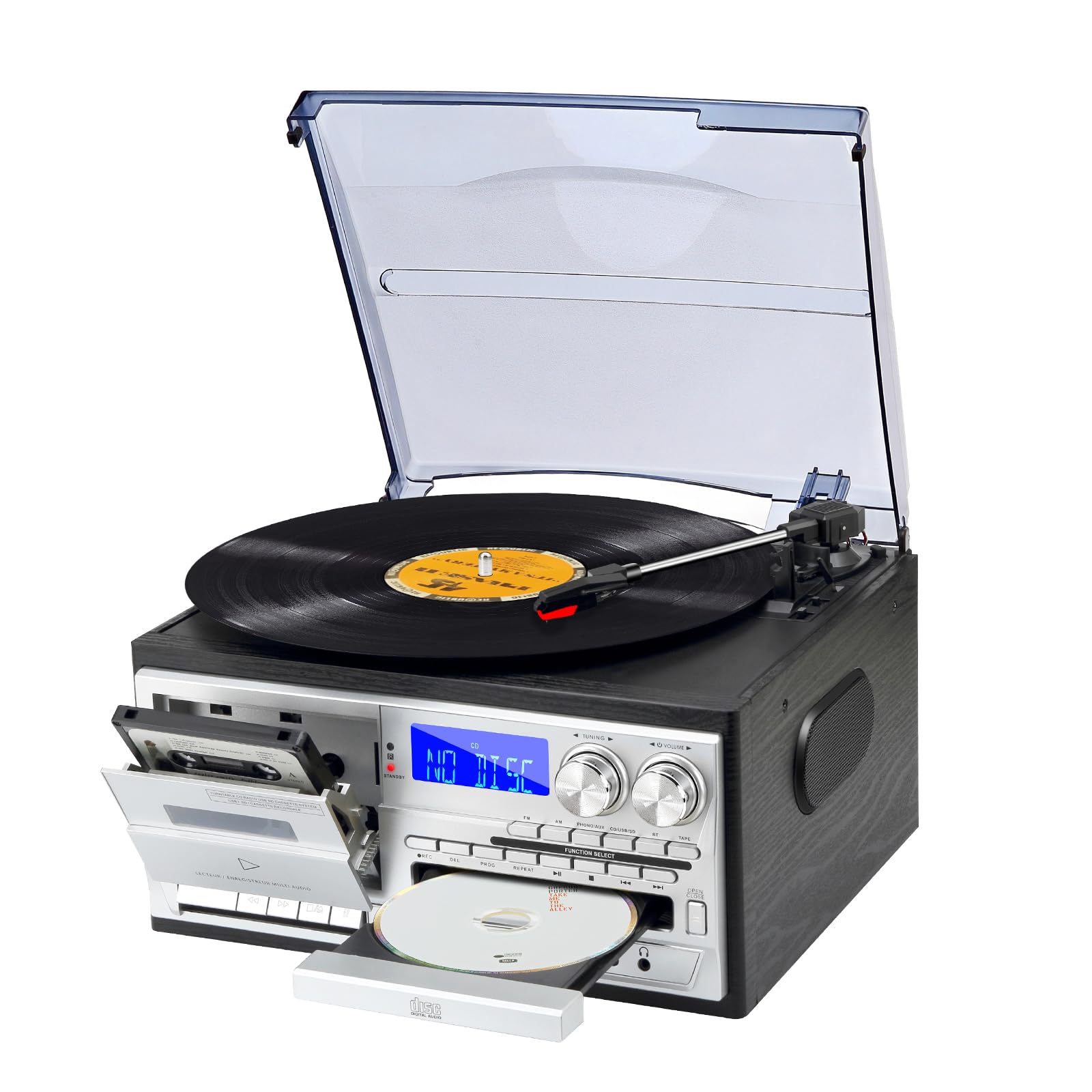 Giradischi LoopTone 9 In 1: Ascolta Vinile, CD, Radio E Registra In USB! Con Doppi Altoparlanti Da 30W E Bluetooth