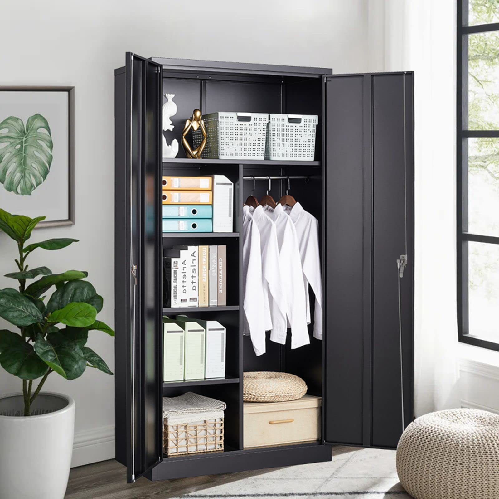 Buy MIIIKO Steel Wardrobe with 2 Doors, Black Metal Locker