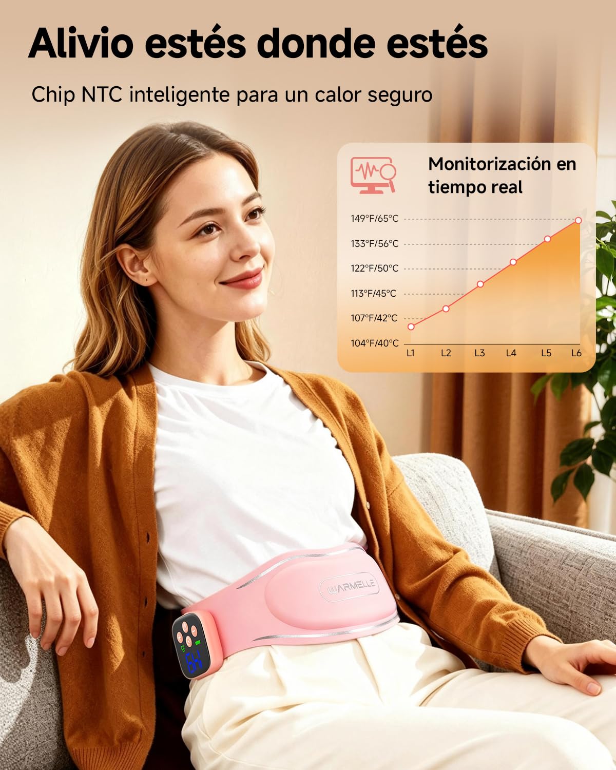 Almohadilla térmica portátil para calambres menstruales, almohadilla térmica eléctrica para espalda, inalámbrica para alivio de calambres menstruales, mujeres y niñas