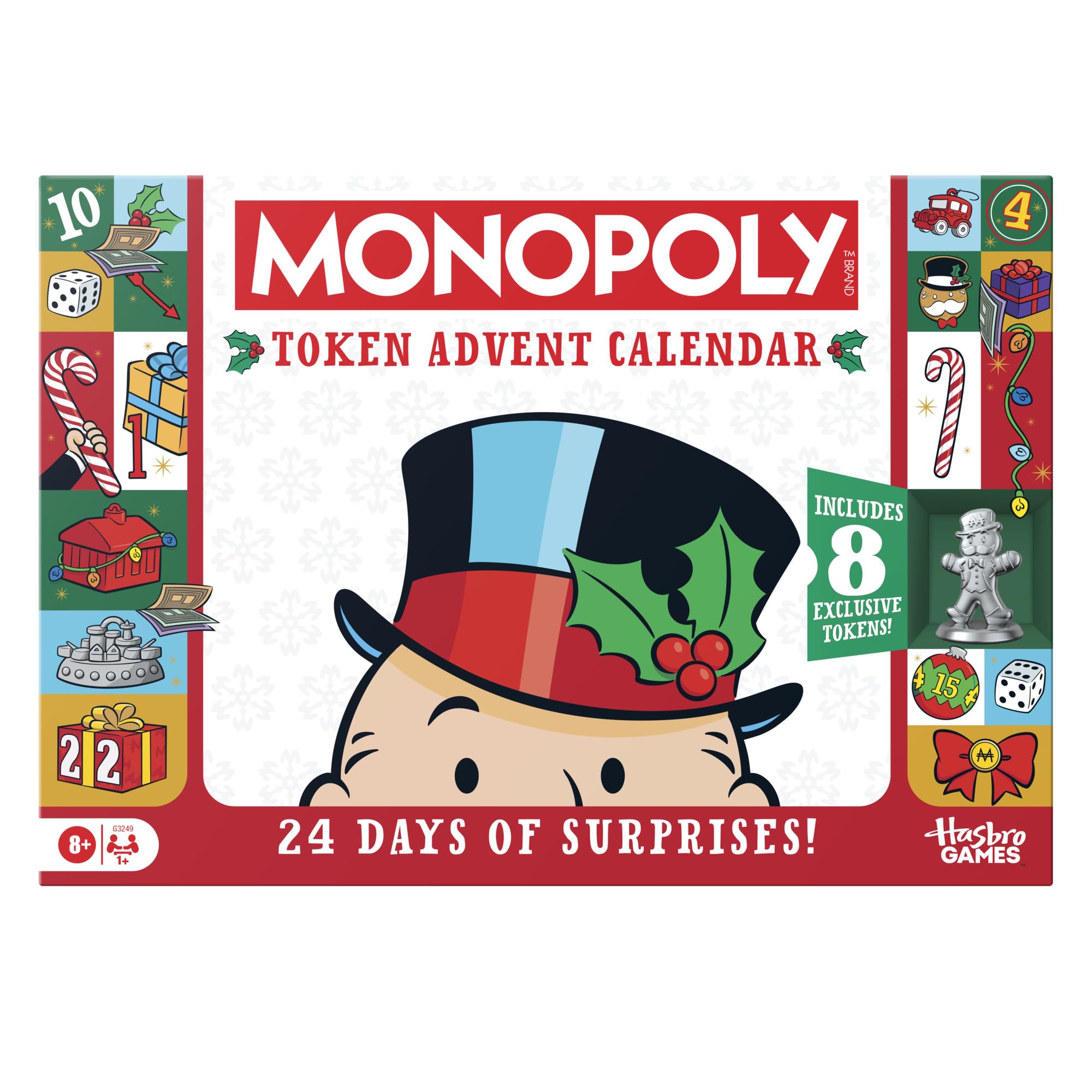 Monopoly Token Advent Calendar | 24 Day Countdown with 24 Tokens (Including 8 Exclusive Tokens) | Christmas for Kids | Ages 8+