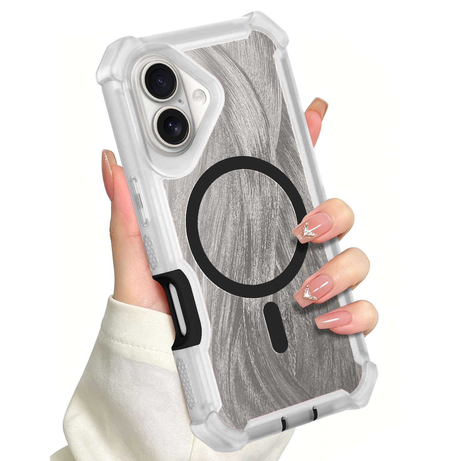 Funda magnética para iPhone 17 [compatible con MagSafe] Diseño estético iridiscente fluorescente de plumas de onda láser brillante, resistente a los golpes, funda protectora para mujeres y