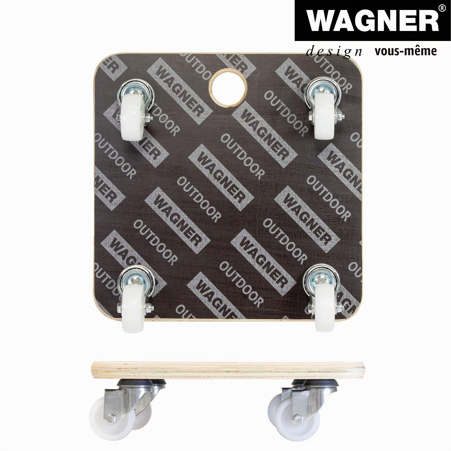 WAGNER Support à roulettes pour Pot de Fleur Maxigrip 29 x 29 x 8,5 cm I Aide de Transport pour l'intérieur + l'extérieur I Bois certifié FSC® I Capacité de Charge 200 kg I Made in Germany - 20135001