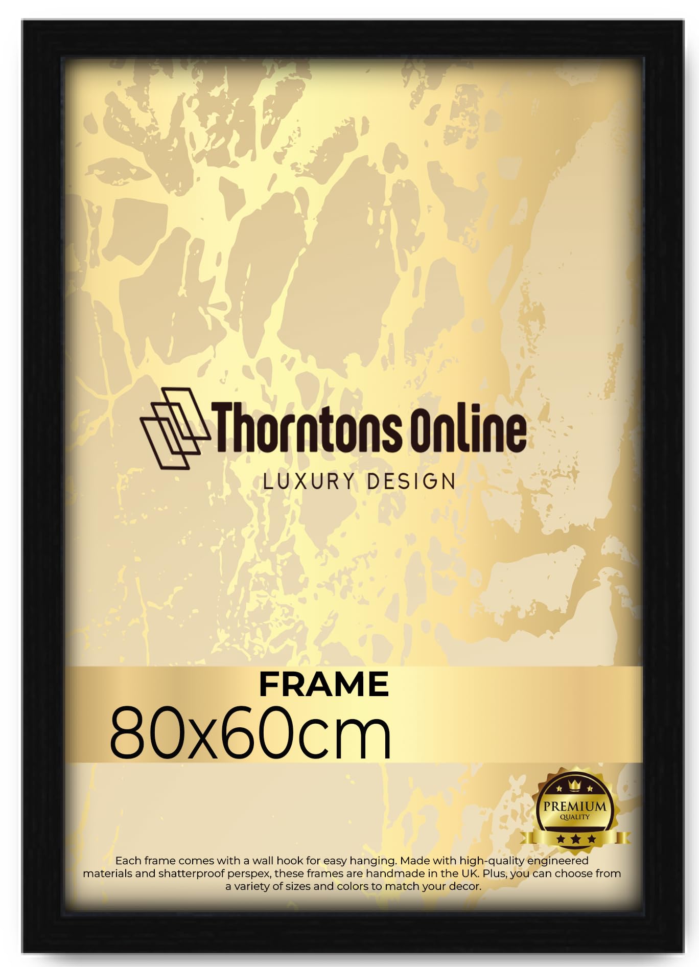 Modern Black 80 x 60 cm Poster Frame Crystal Clear Acrylic Front Picture Photo Frame 60x80cm MDF Backing With Both Ways Hanging Hooks - Home Office Use
