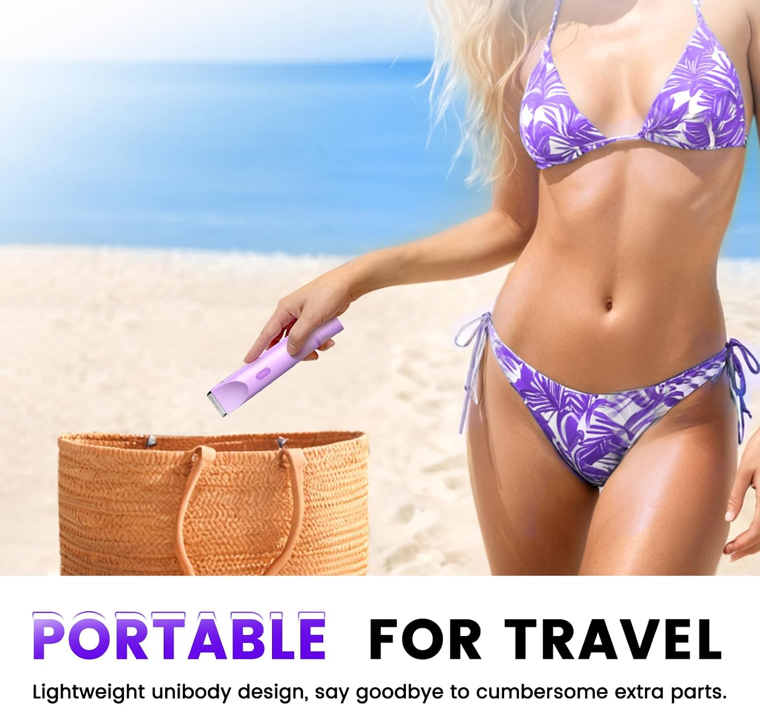 Bikini Trimmer for Women, 2-in-1 Electric Razor with Dual Head, IPX7 Waterproof Body Hair Trimmer for Pubic Hair, Legs, Underarms and Sensitive Areas, Cordless Rechargeable (Purple)