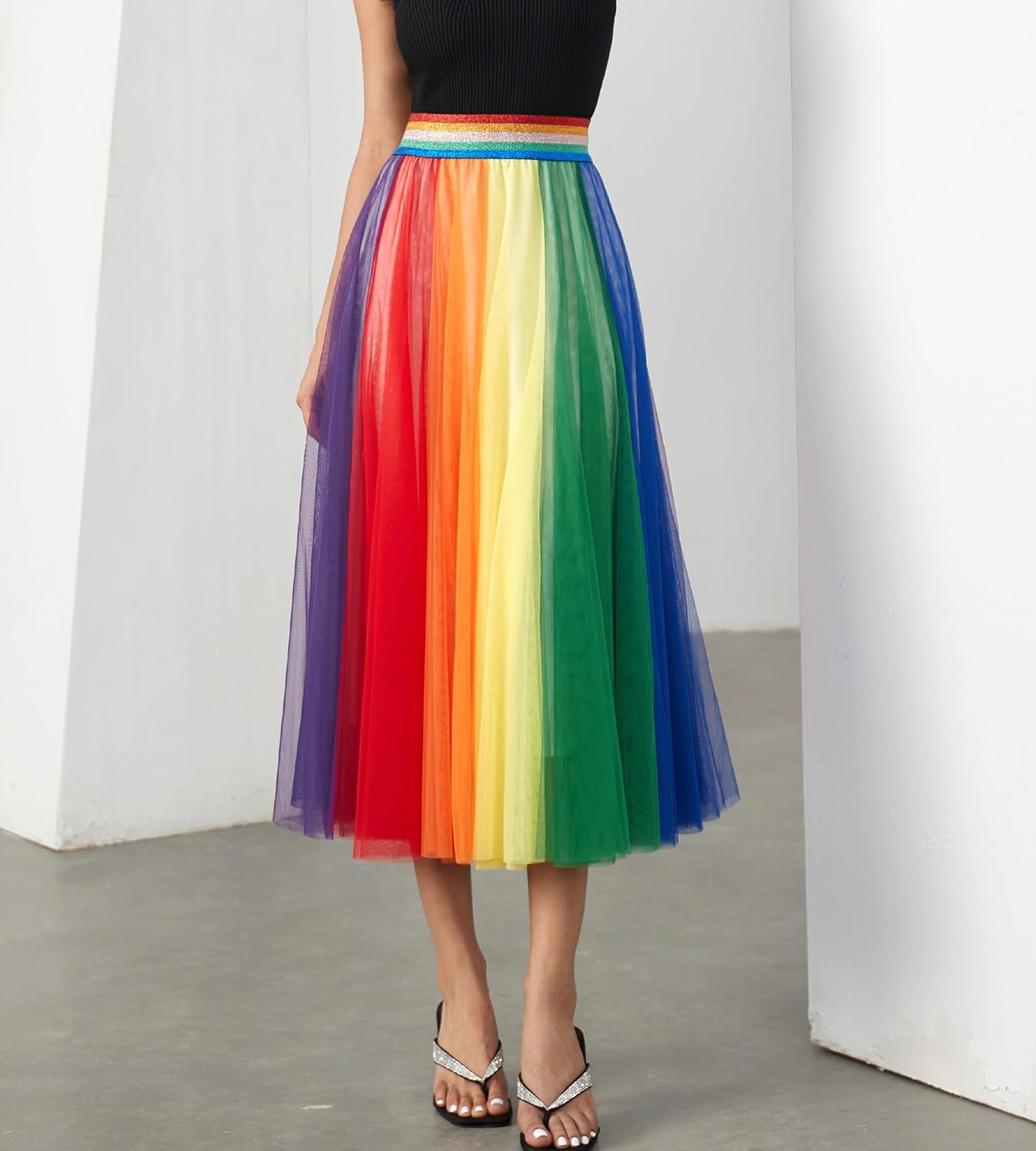 Women’s Tulle Skirts Midi Elastic High Waist Pleated Mesh Flowy A-Line Party Long Tutu Skirts… - Image 5