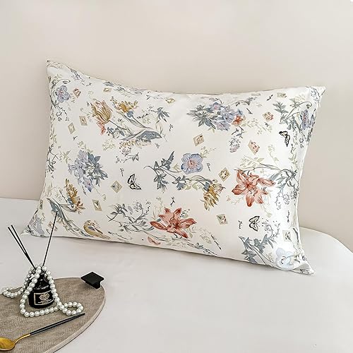 Miniatura 8 de Funda de almohada de seda de morera 100 % pura, tamaño King con cremallera oculta impresa, fundas de almohada de seda floral natural real para