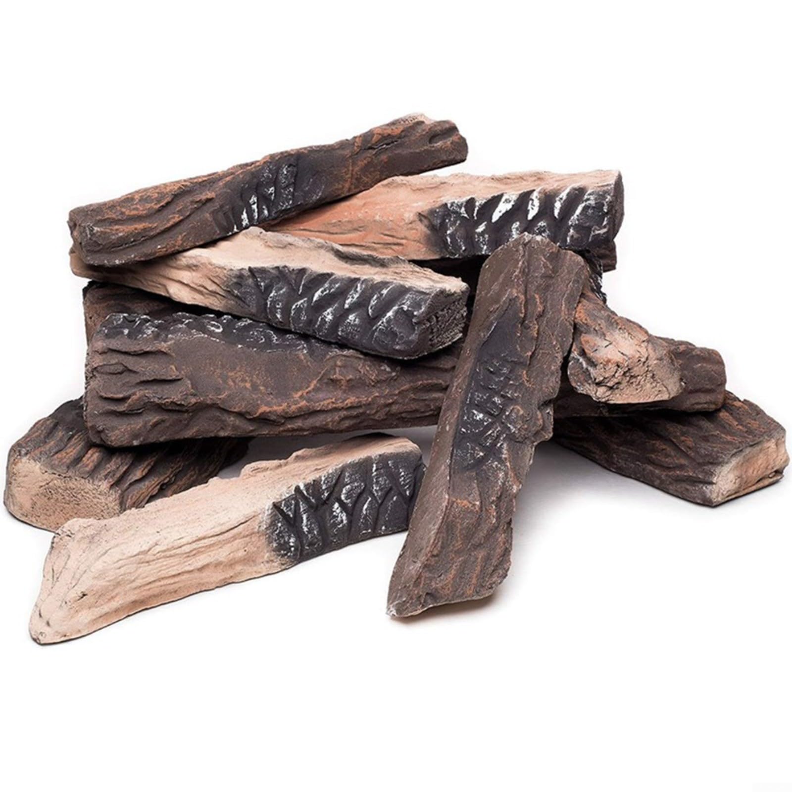 Lot de 5 grandes bûches de bois décoratives pour cheminée à gaz, en céramique, compatible avec les cheminées au bioéthanol, texture naturelle, bûches légères