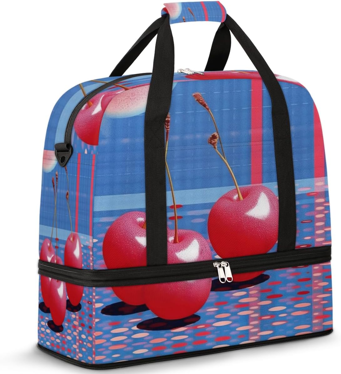QsirBC Cherry Food Theme Gym Bag for Women Duffle Tote with Shoes Compartment Men Weekender Duffel for Dance Travel Sports Swimming Overnight