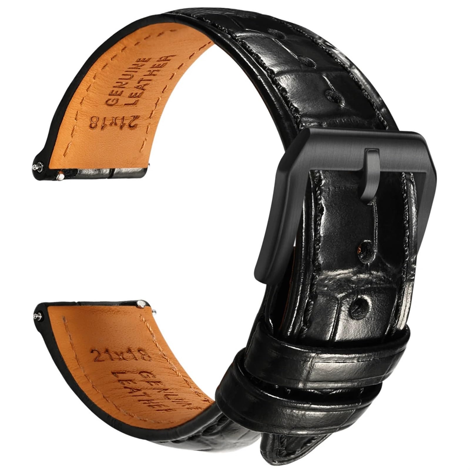 Bracelet montre cuir dégagement rapide noir 19mm 20mm 21mm 22mm - 3