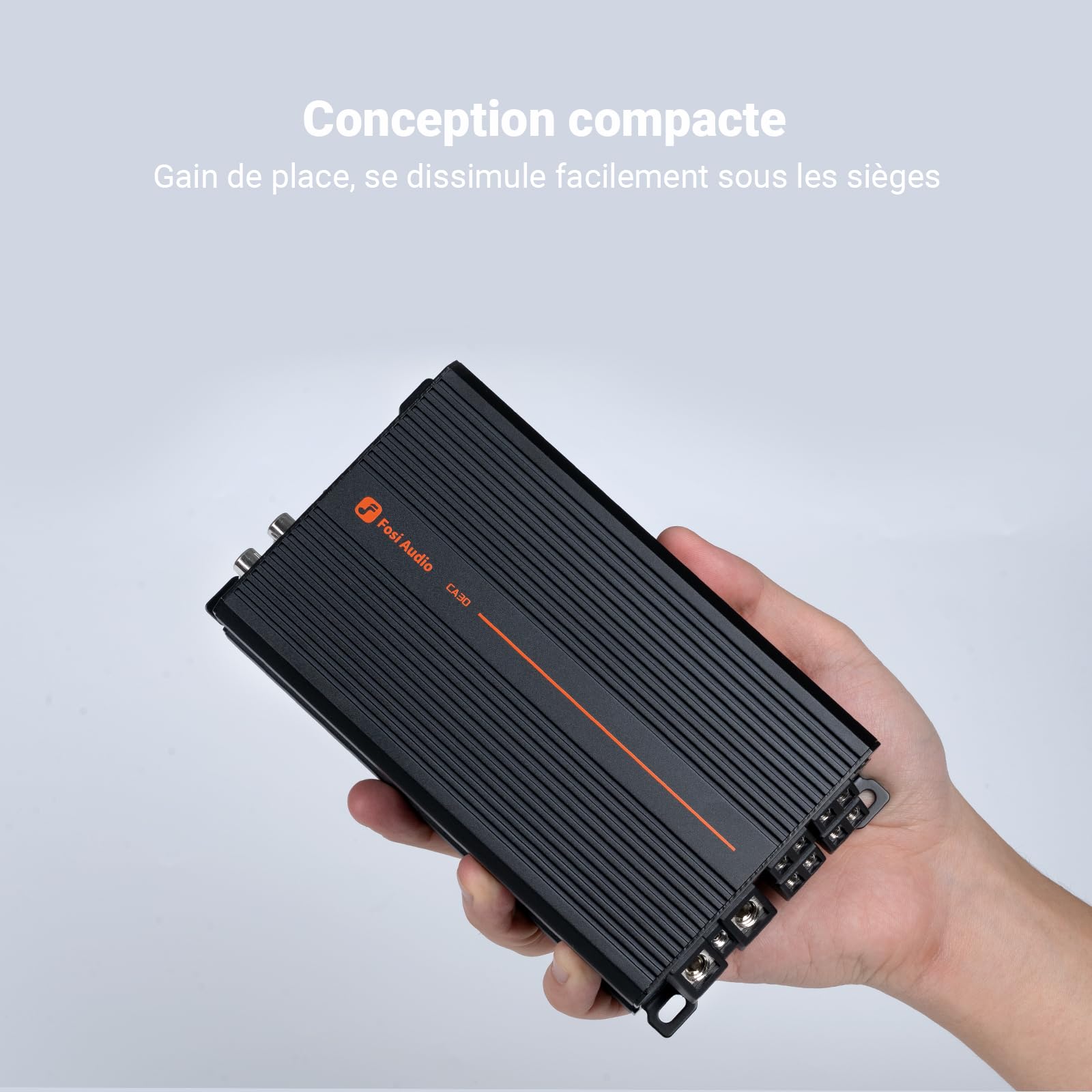 Fosi Audio CA30 Amplificateur Audio Voiture 4 Canaux de Classe D, Filtre Indépendant RCA/Entrée Haut Niveau, 100Wx4@4Ω/320W en Mode Ponté, Mini Ampli HiFi à Faible Bruit pour Système Audio de Véhicule