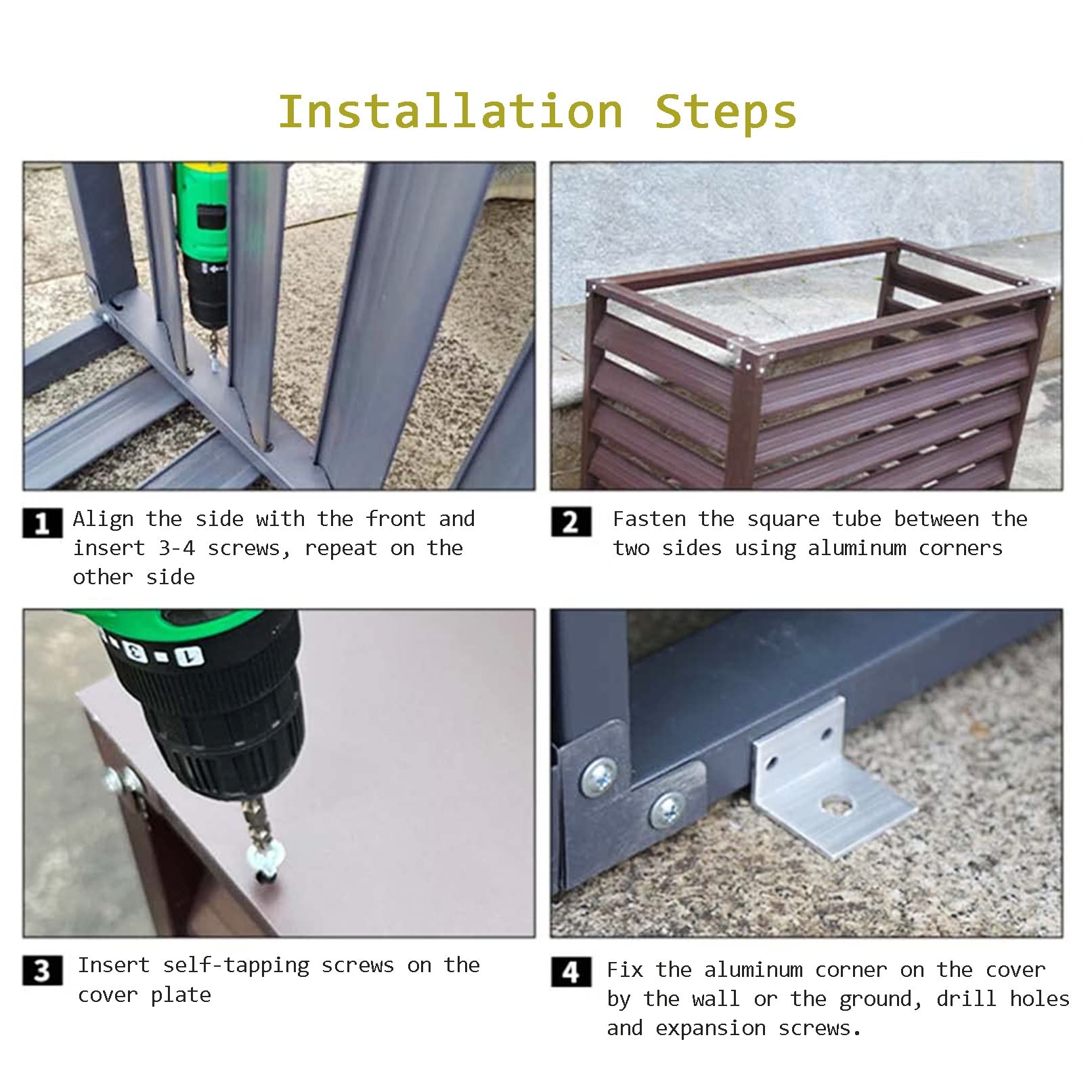 Cubierta de aluminio para aire acondicionado para plantas de metal y plantas de exterior, color negro, perfecta para proteger el aire acondicionado y el jardín