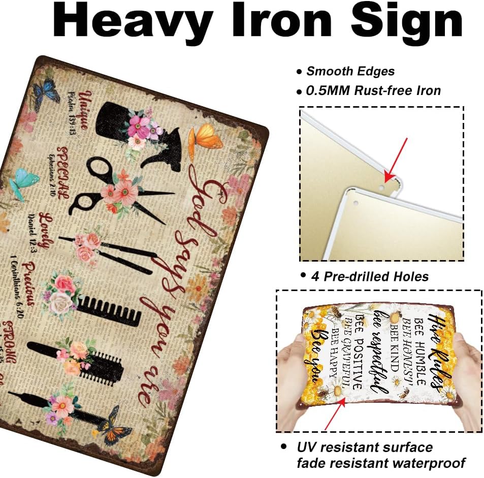 1pc Vintage Metal Tin Signs 8x12 inch Hairdressing Tools Metal Sign Hair Salon Wall Decor Personalized Hairstylist Gift for Hair Stylist Barbershop Home Wall Decor image 3