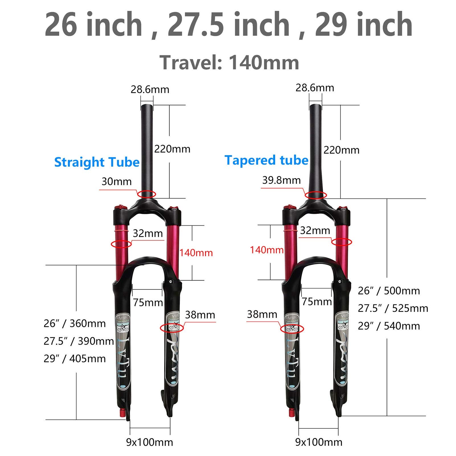 Forcella Sospensione Pneumatica HIMALO Per Fat Bike 20 Pollici - 100mm Corsa, 28.6mm, Per Pneumatici 4.0 - Foto 6