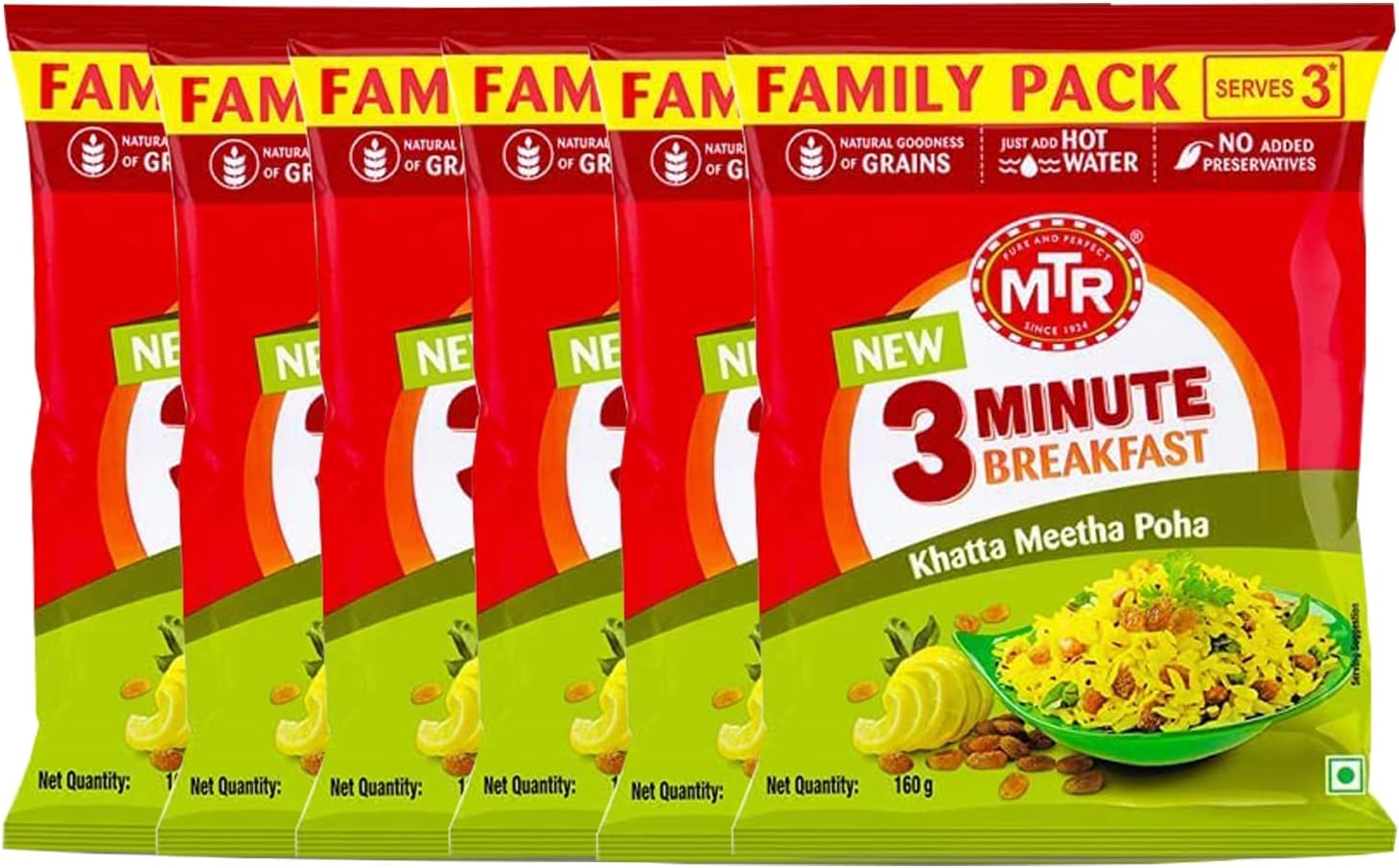 MTR Khatta Meetha poha 3 Minute Breakfast 160g (Pack of 6) – Sweet, Tangy and Spicy in Taste Flattened Rice