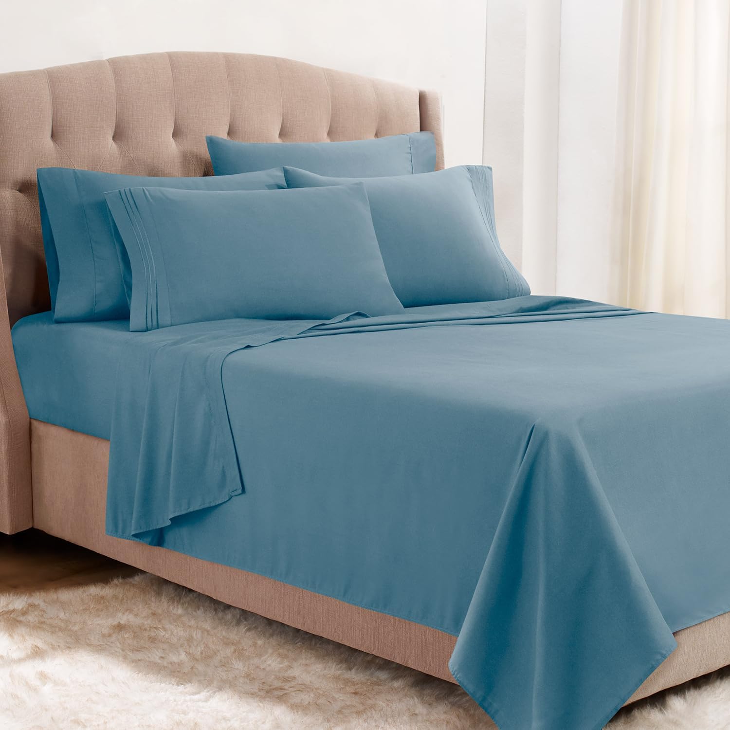 Clara Clark Queen Sheets, 6 Piece Set - Hotel Luxury Sheets for Queen Size Bed, Super Soft Bedding Set, Blue Heaven