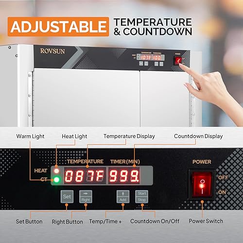 Miniatura 6 de ROVSUN Calentador de comida caliente con bandeja de agua, estantes extraíbles, calentador de pretzel, calentador de pretzel, calentador de alimentos