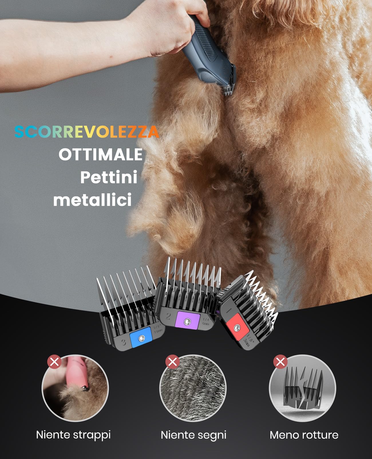 oneisall Tosatrice per Cani pelo lungo professionale, Tosatore Rasoio, 2 Livelli da Tosatrici Elettriche per cani/Gatti, Con batteria rimovibile e pettine in acciaio carbonizzato