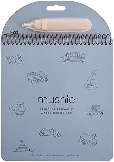 mushie Vehicles Reusable Water Color Pad | Montessori Travel Activity Book with Planes, Trains, and Cars + Refillable Brush for Toddlers 3 Years+