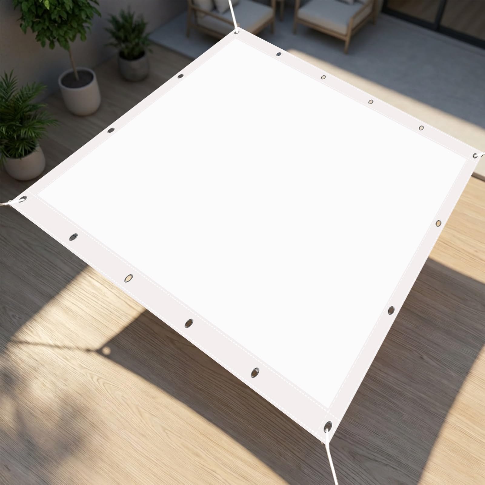 Toile ombrage 190x1000 cm rectangulaire blanche imperméable avec oeillets