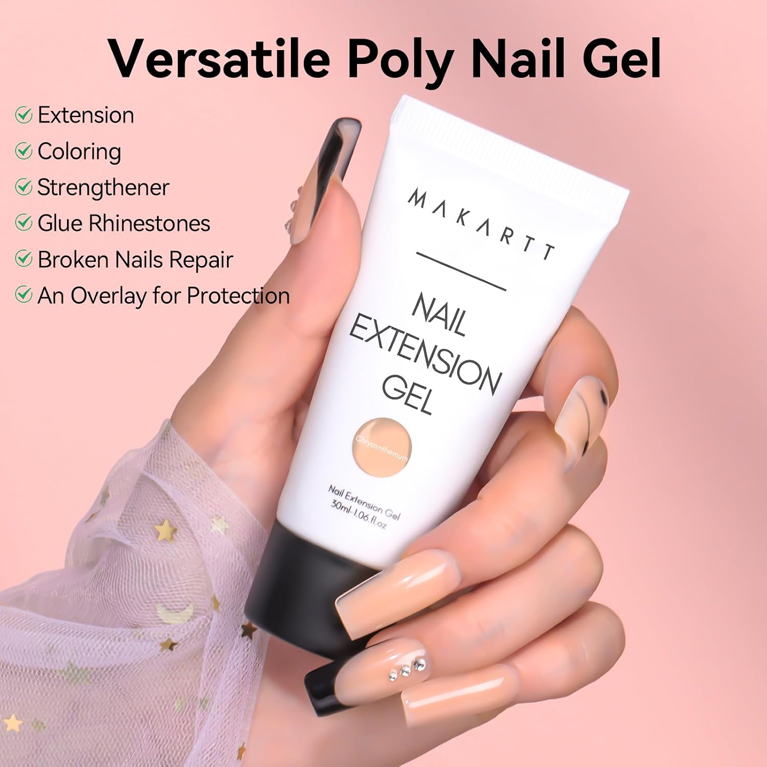 Makartt Hema-Free Poly Nail Gel Set: Nude & Dark Almond Gel Builder for Extension Neutral Colors Nail Strengthener 3D Diy Hard Gel for Nails Manicures Home Salon-2PCs 30ML