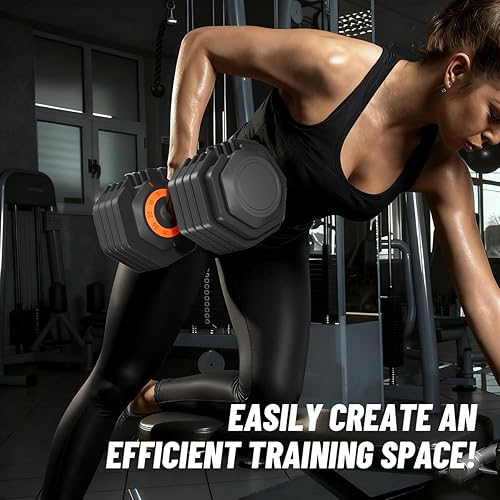 Miniatura 9 de Juego de 2 mancuernas ajustables con ajuste rápido y mango de textura antideslizante para gimnasio en casa, juego de mancuernas de peso libre con 55