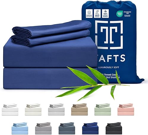 TAFTS-Sábanas de bambú tamaño Matrimonial - Juego de sábanas de viscosa de bambú 100% puro - Sábanas de bambú 400TC - 4 piezas - 17 pulgadas Deep