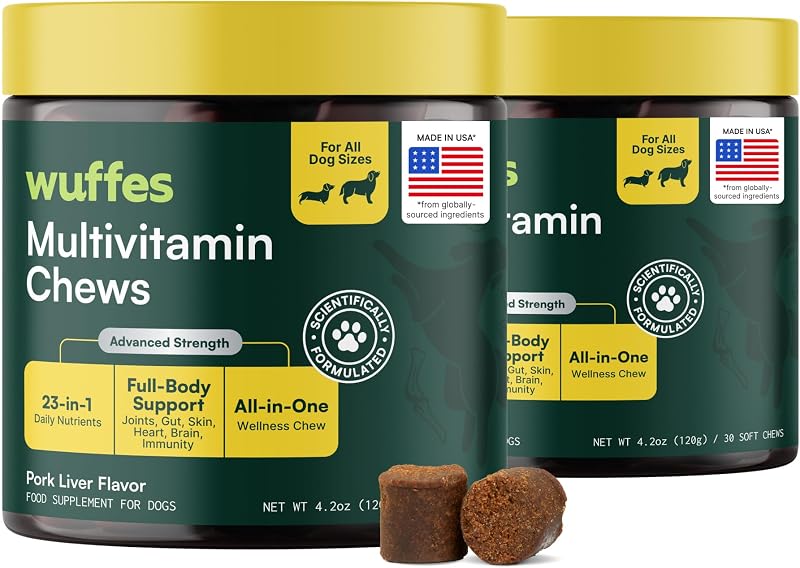 Multivitamin Chews for Dogs, 60 ct (2-Pack) | Supplement for Every Day Vitality. For All Breed Sizes. Made with 23 Essential Vitamins & Minerals. 3 Months+. Pork Flavor.