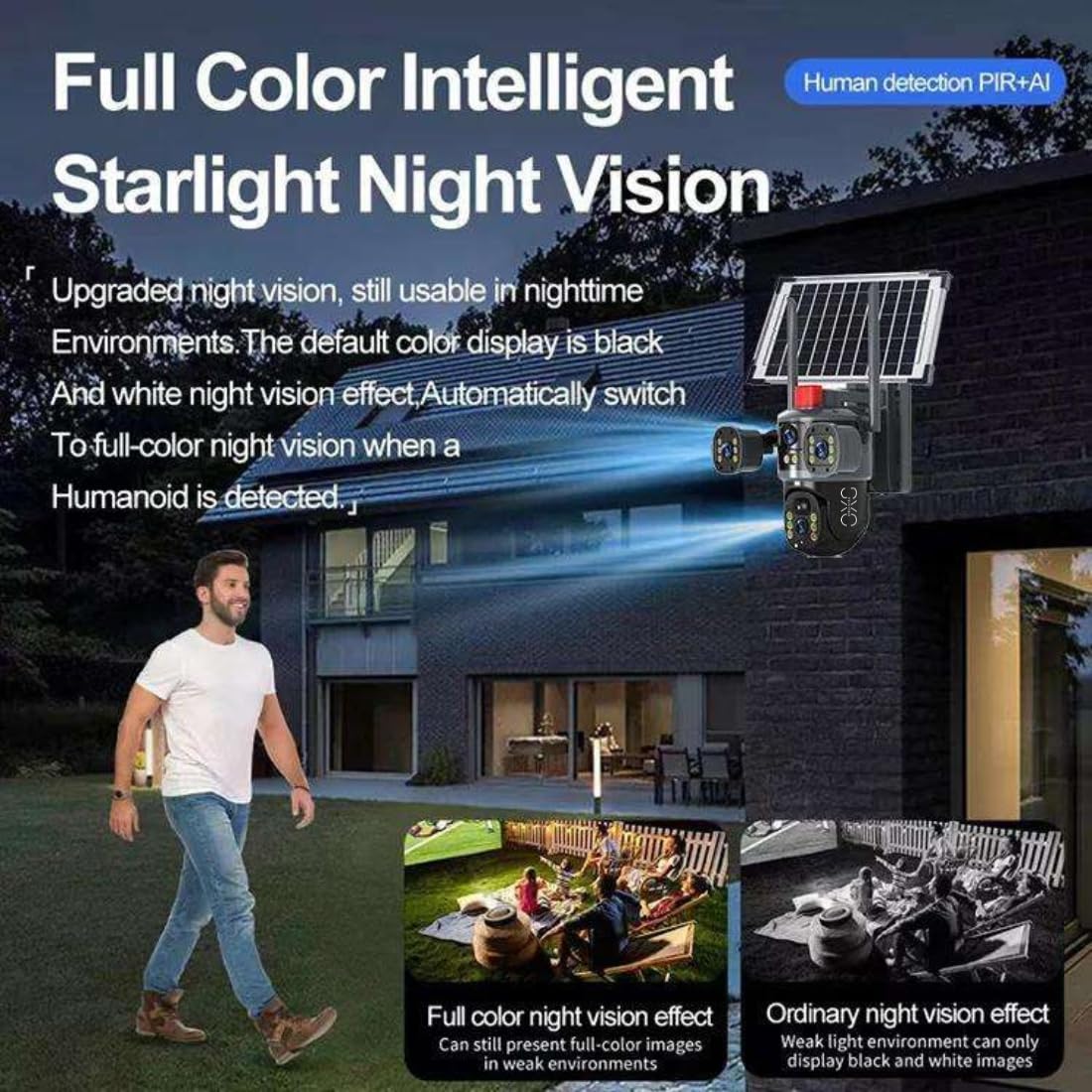 OneXsale 4G Solar Security Camera for Home Outdoor | 5MP Triple Lens 3-Way Split Screen, IP66 Waterproof, 2-Way Audio, Solar Powered, SIM Card Support | No WiFi Needed, SIM Not Included 3