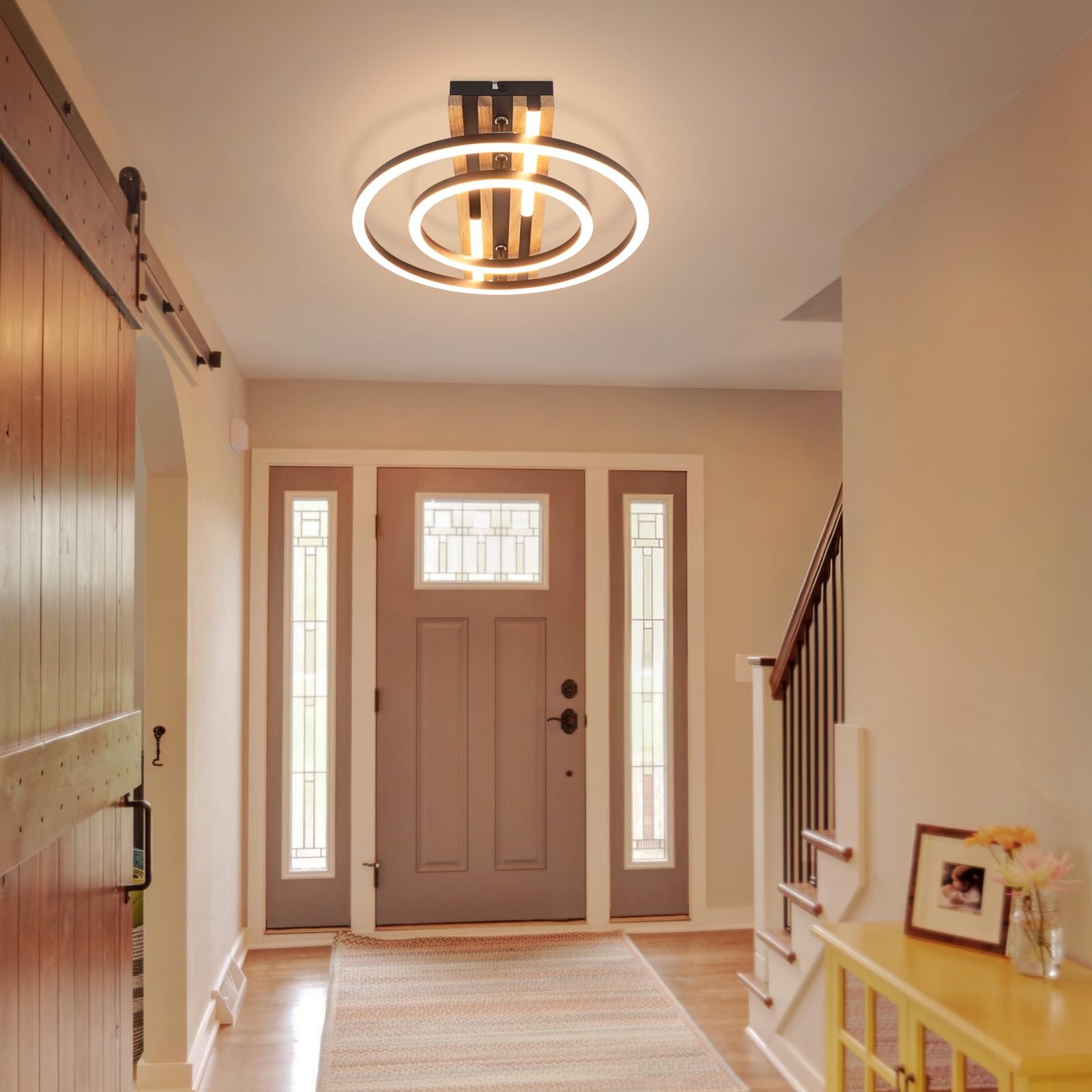 GBLY LED Deckenlamape Holz Deckenleuchte Dimmbar 38CM Schlafzimmer Lampe | 34W Ring Modern Schwarz Metall Fernbedienung Design für Schlafzimmer Wohnzimmer Küche Esszimmer Büro Lampe Memory Funktion