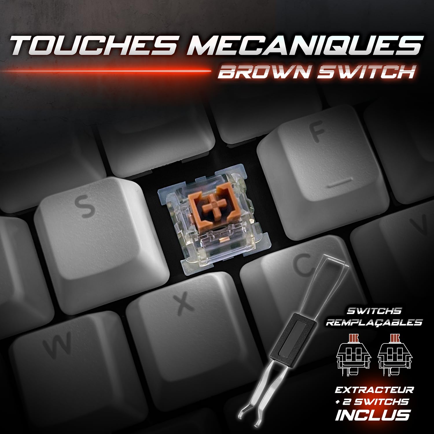 Spirit of Gamer, Pack Clavier Souris Gamer Filaire RGB + Convertisseur Mannette PS4/PS3/Switch 1 & 2, Clavier Mécanique AZERTY 97 Touches à Switch Marron, Souris 12800 DPI avec 8 Boutons Programmables