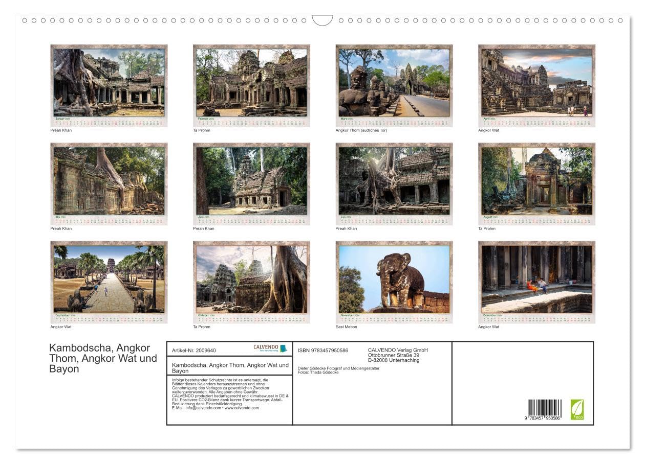 Kambodscha, Angkor Thom, Angkor Wat und Bayon (Wandkalender 2026 DIN A2 quer), CALVENDO Monatskalender: Angkor, eine der größten religiösen Bauwerke der Erde. (CALVENDO Orte)