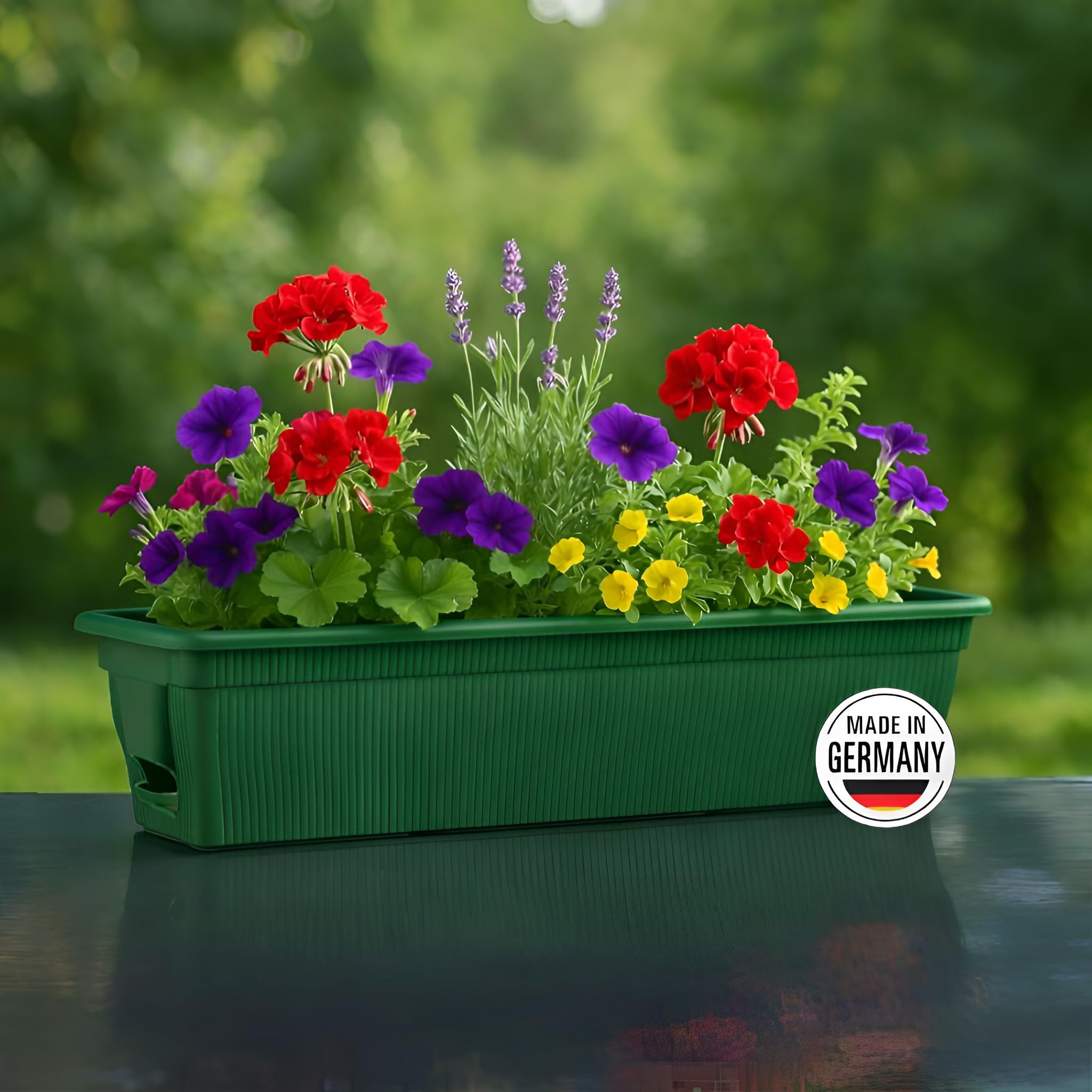 Balkonkasten 100 cm Wasserspeicher 25 L Pflanzkasten Grün 6er Set Balkon | BURI Pflanzeinsatz wetterfest aus Kunststoff für Blumenkasten, Balkon, Terrasse und langlebige Bepflanzung im Außenbereich