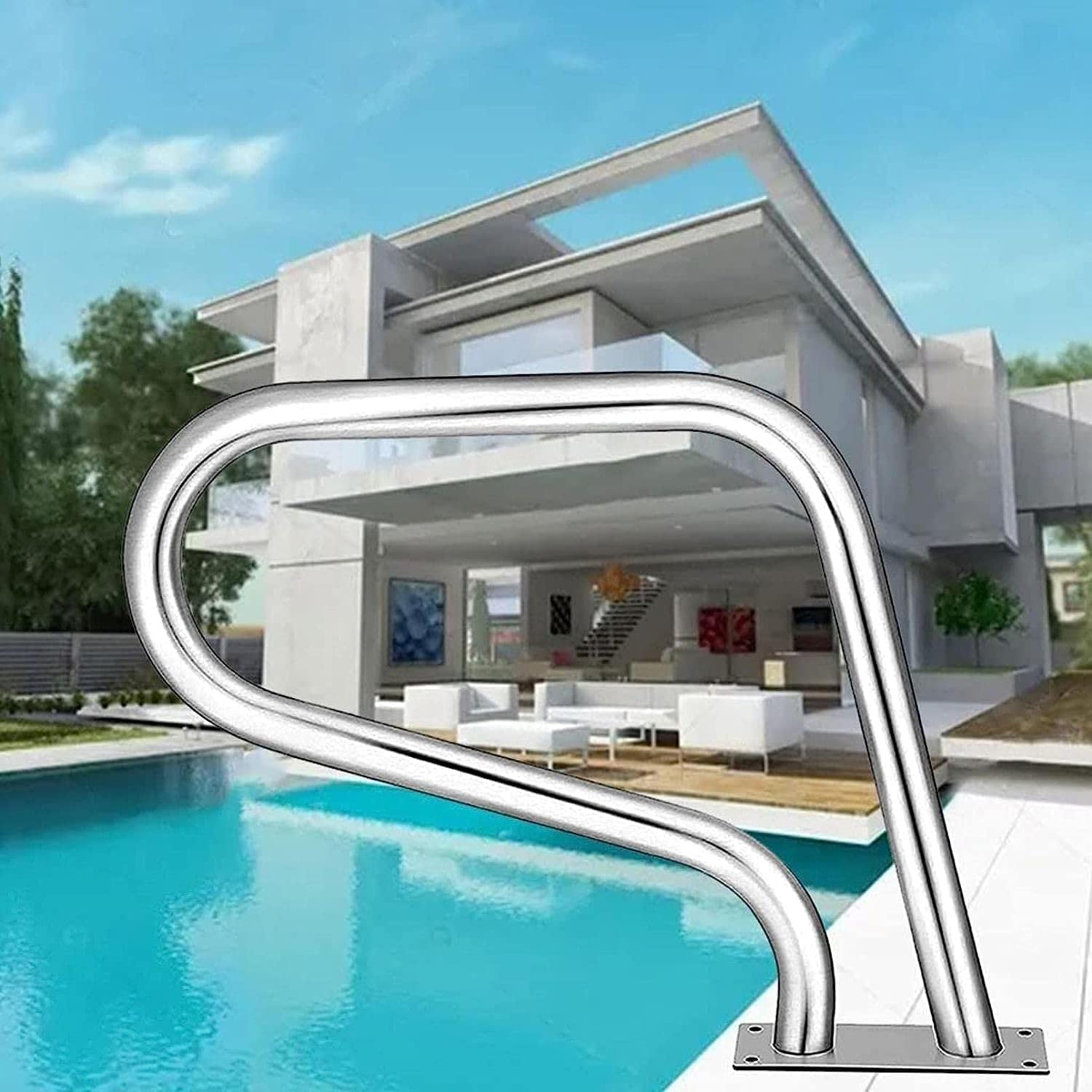 Main courante de piscine en acier inoxydable haut de gamme avec plaque de montage