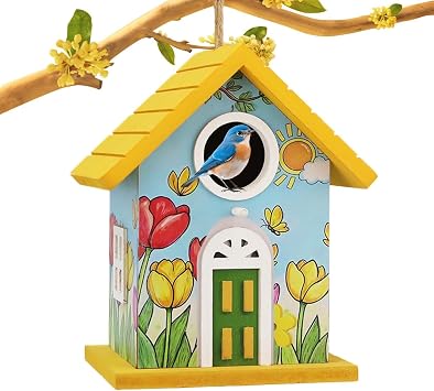 Bird Houses Garden Ornament, Wooden Colorful Birdhouse
