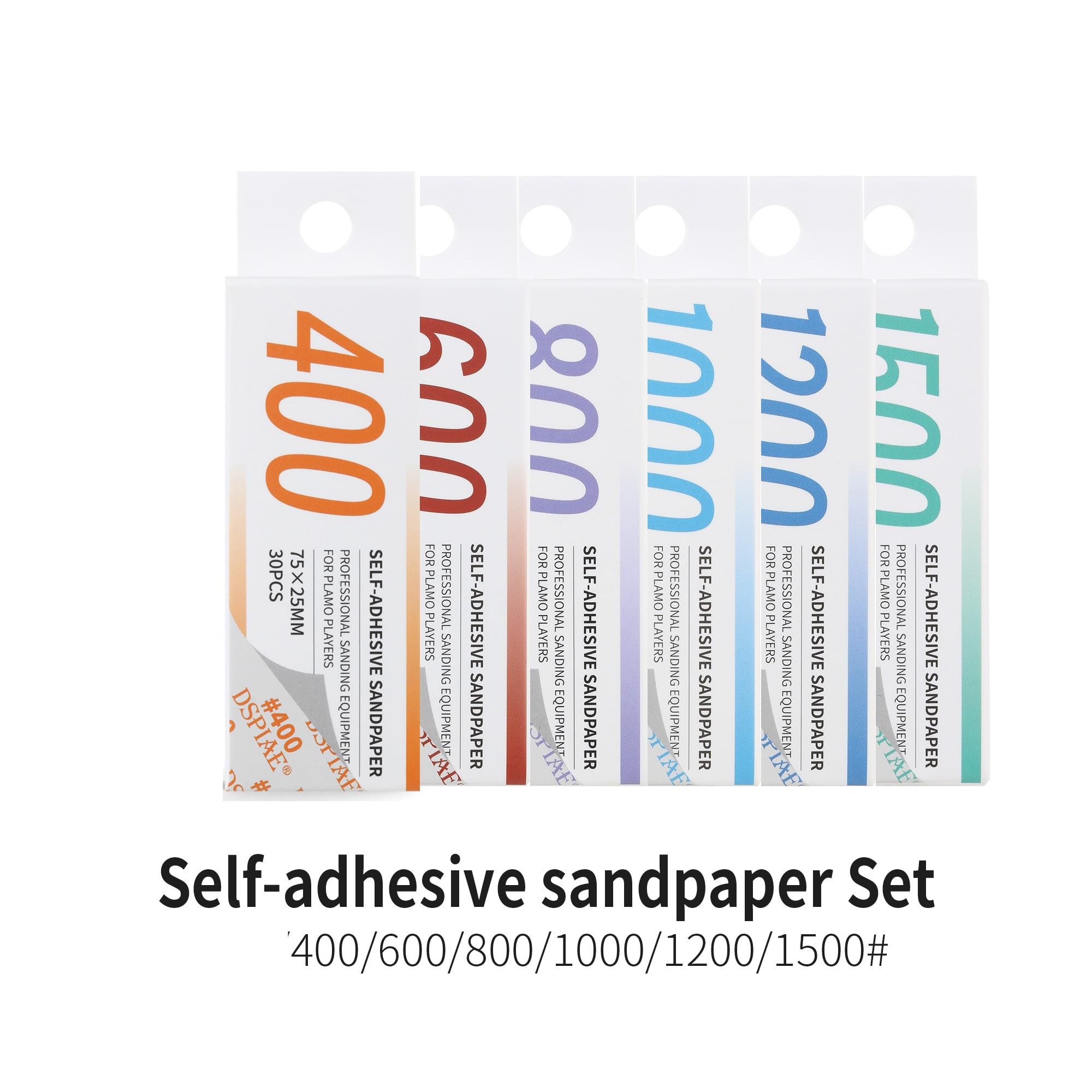 Lot de 120 feuilles de papier abrasif autocollant, 6 patins de ponçage dans une boîte de rangement (grain 400, 600, 800, 1000, 1200, 1500)