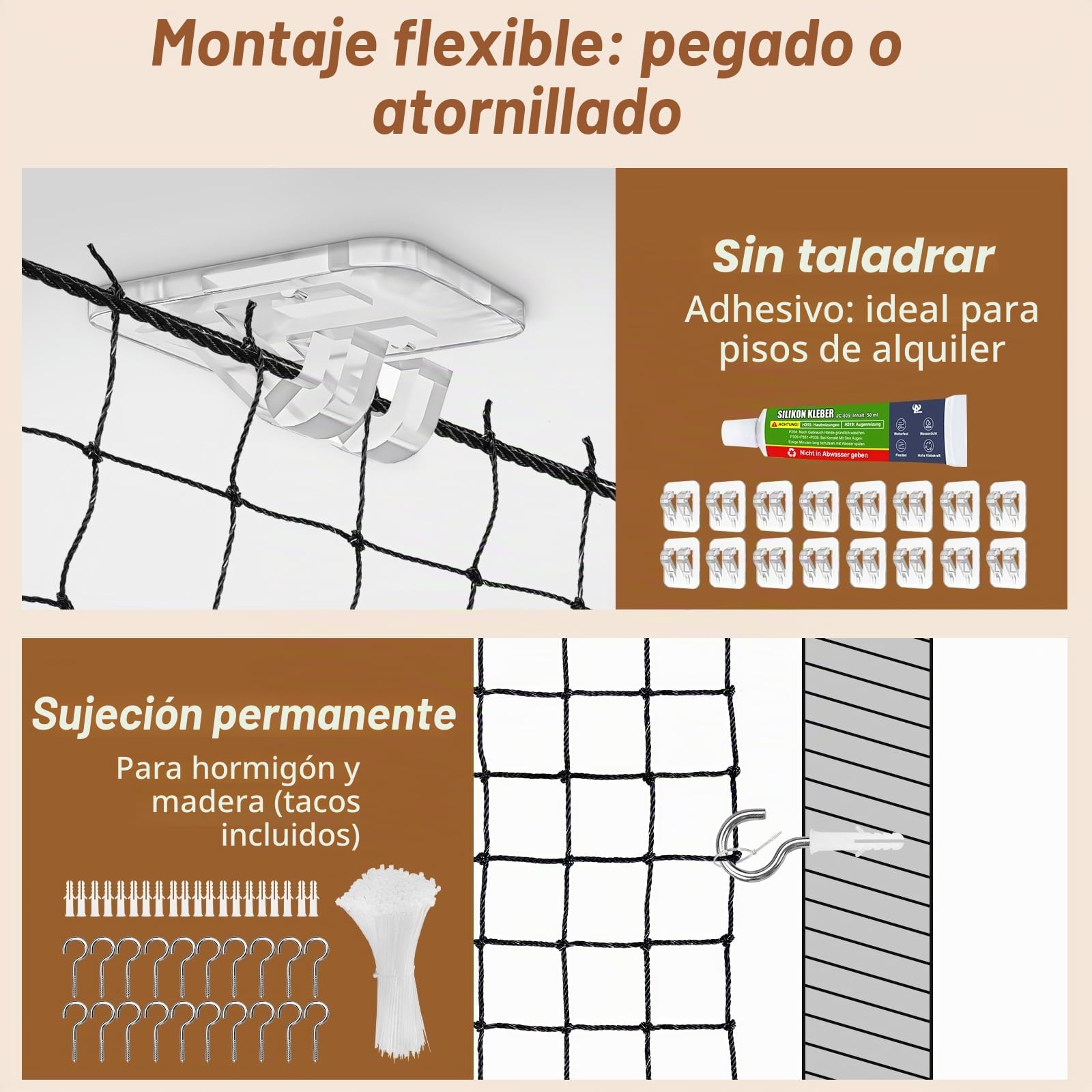 Aystkniet Red para gatos para balcón sin taladrar, incluye gancho adhesivo y adhesivo de silicona, 3 x 2 m, 4 x 2 m, 6 x 2 m, 8 x 2 m, 10 x 2 m, 4 x 3 m, 6 x 3 m, 8 x 3 m, 10 x 3 m, 12 x 3 m, 16 x 3 m